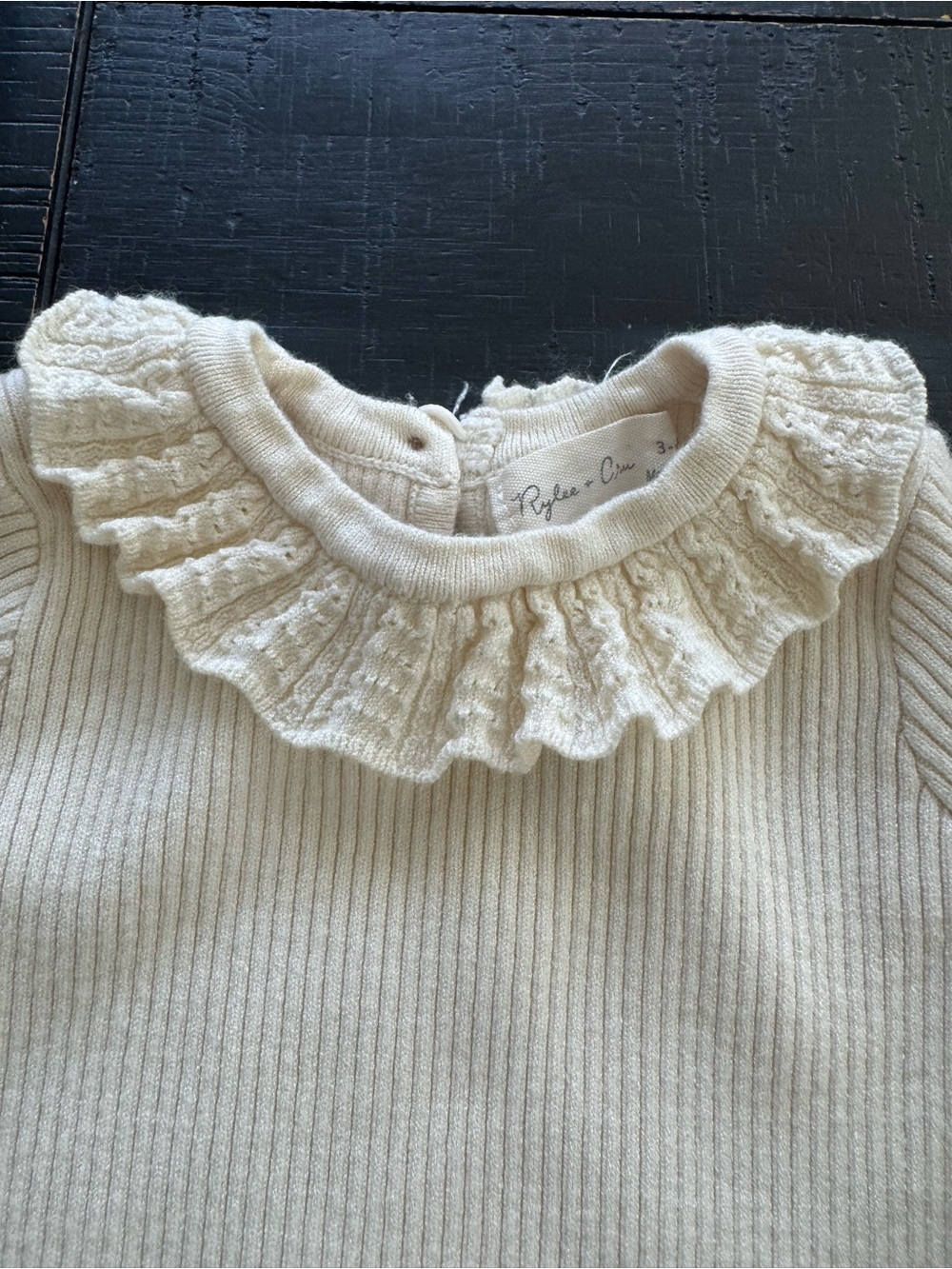Rylee + Cru Cream Ribbed Ruffle-Collar One-Piece and Pants Set - Picture 3 of 4